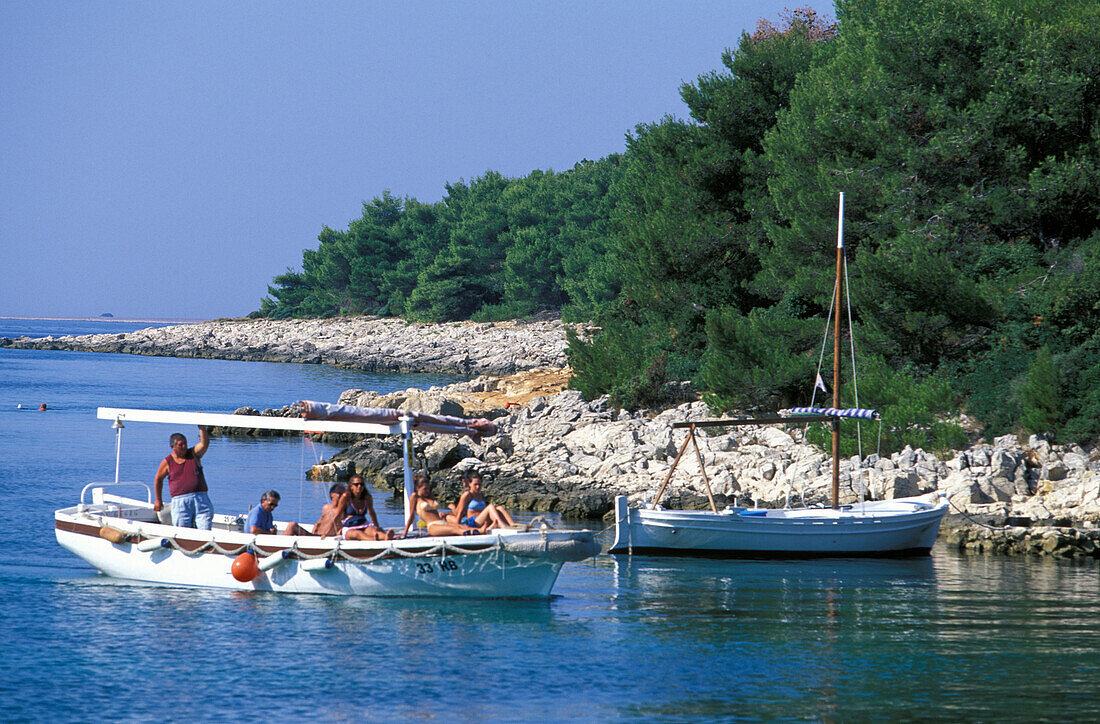 Touristboat at the beach, Lopar, Rab Island, Kvarner Bay Croatia