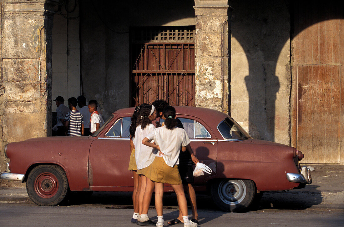 Pupils & Oldtimer, Old Havana Cuba, Caribbean