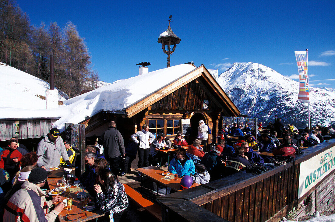 People at the Obstlerhuette, Apres Ski, Soelden, Oetztal, Tyrol, Austria