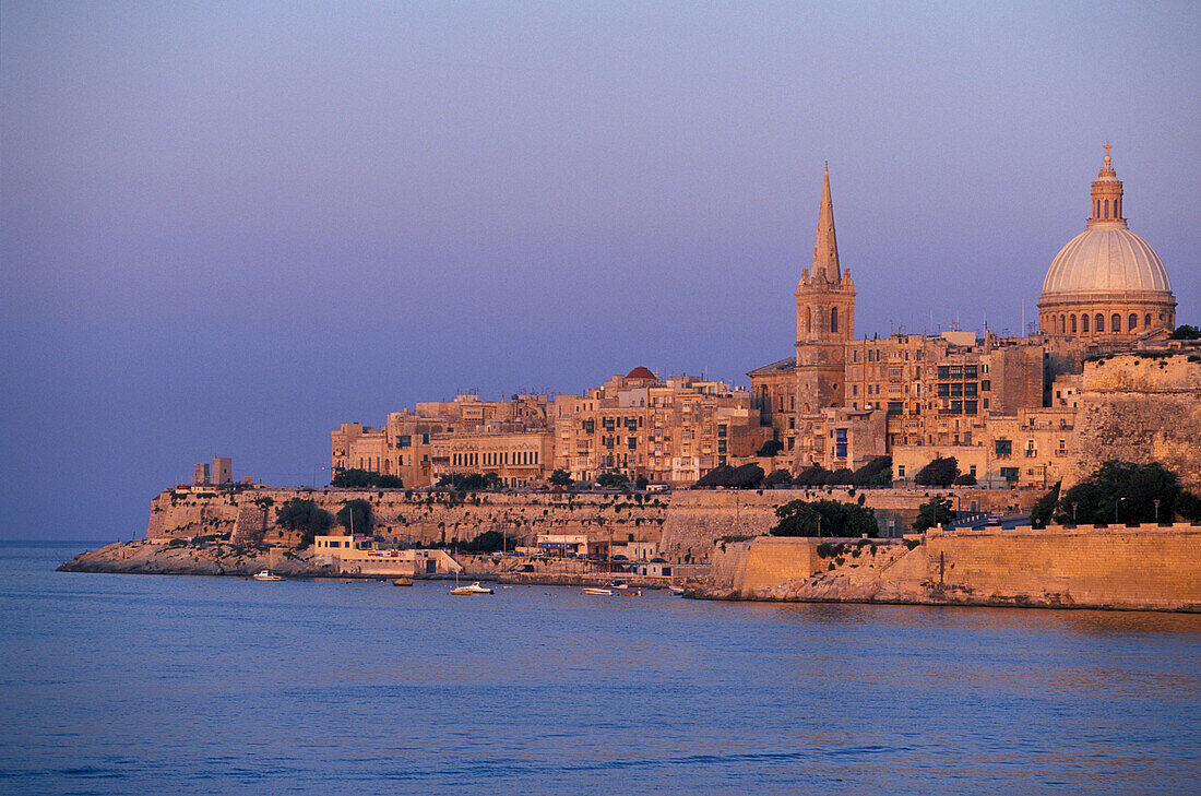 View of Marsamxett Harbour and the town of Valletta, Malta, Europe