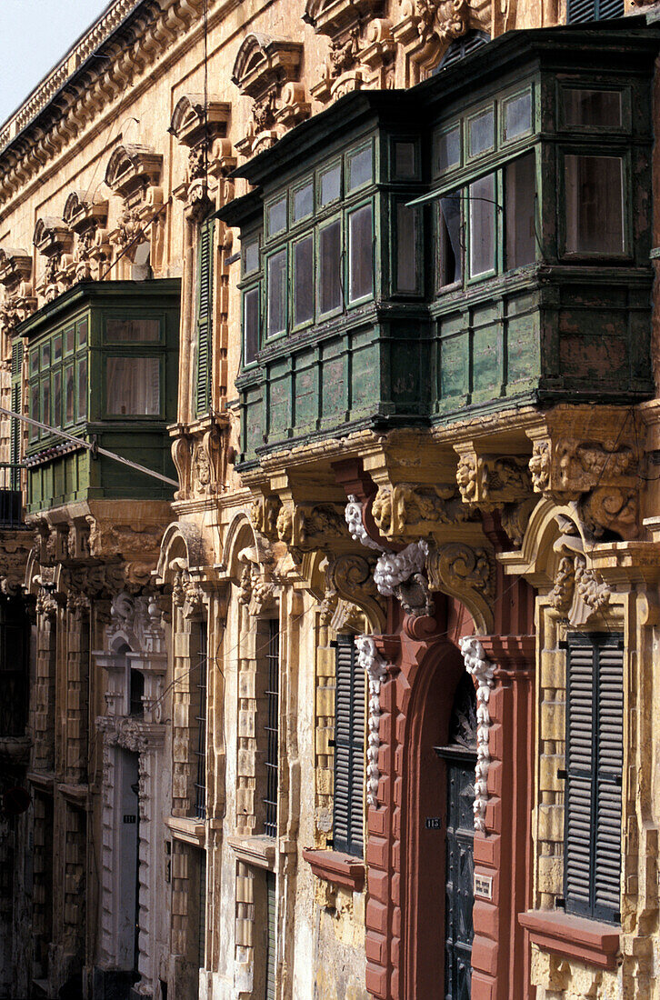 Facades, Wooden Balconies, Valletta Malta