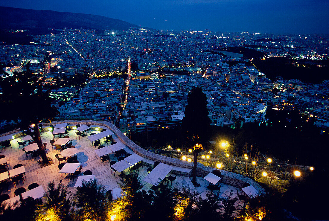 Orizontes Restaurant, Panorama von Athen vom Lykabettus, Athen, Griechenland