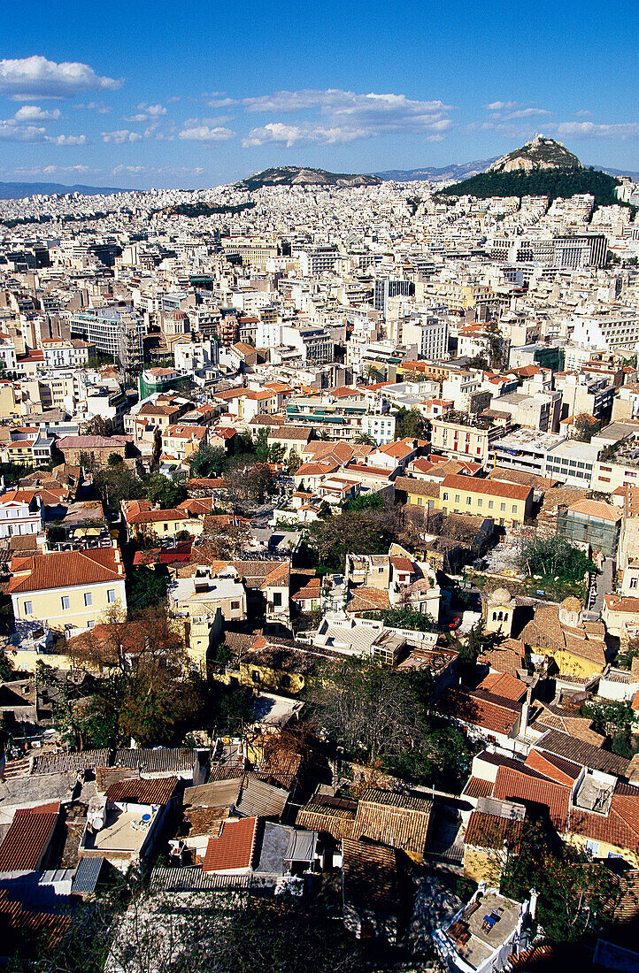 View over Athens towards Mount Lycabettus, Athens, Greece