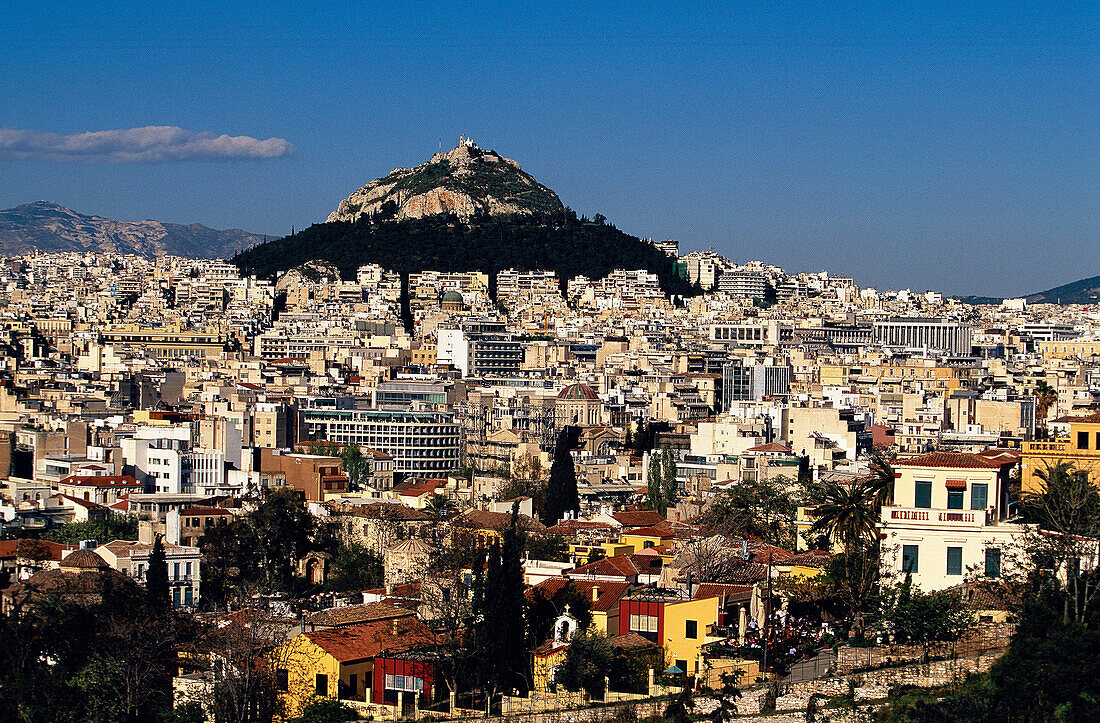 View over Athens to Lycabetus Hill, Athens, Greece