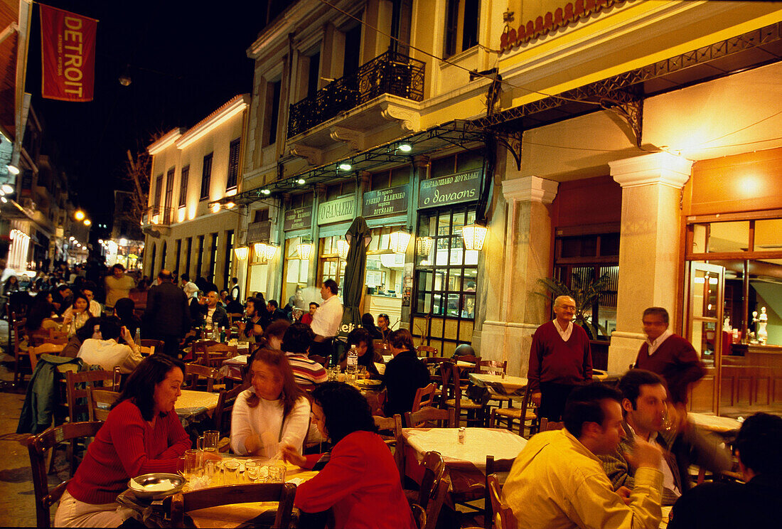 Restaurants at Night, Plaka, Athens, Greece