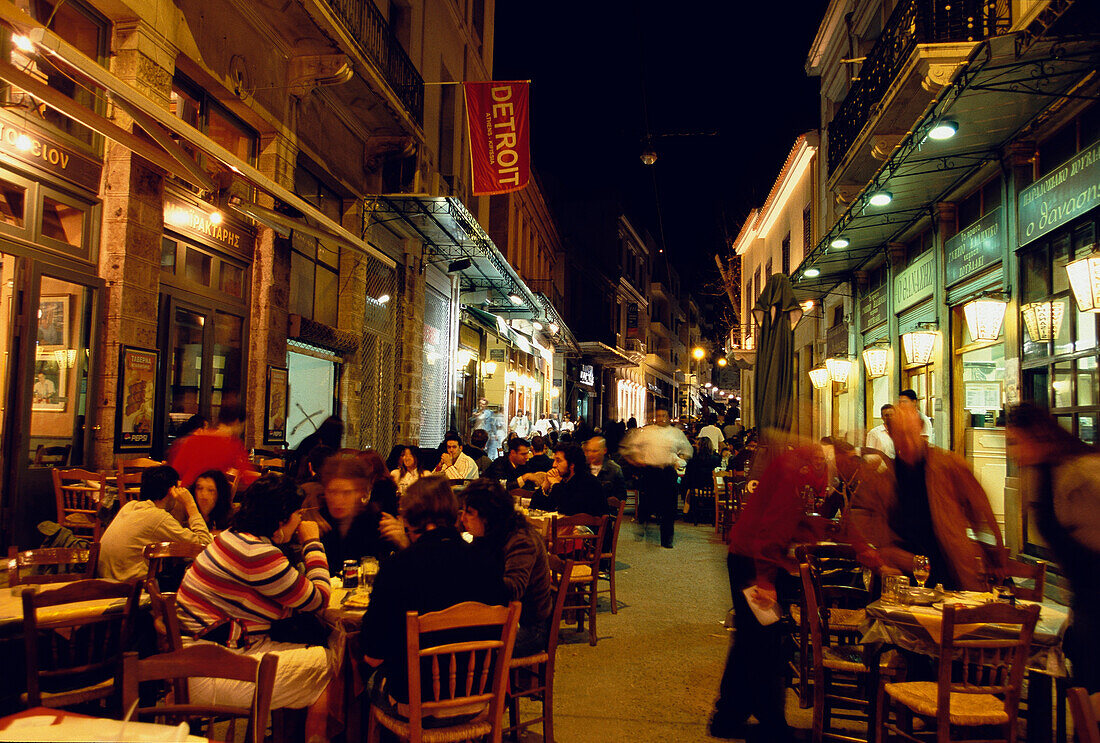 Restaurants at Night, Plaka Athens, Greece
