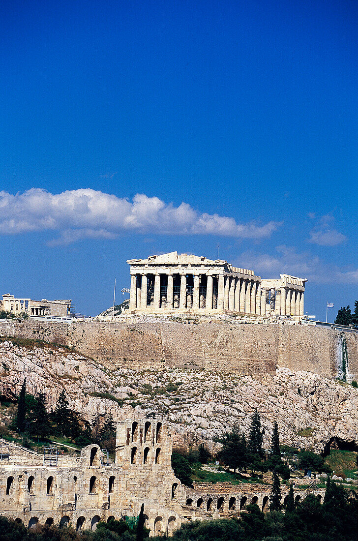 Parthenon und Acropolis, Blick von Philopappos Hill Athen, Griechenland