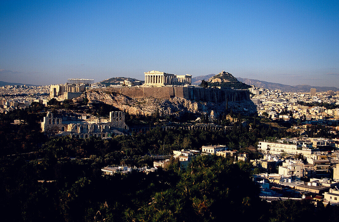 Acropolis, View f. Philopappos Hill, Athens, Greece