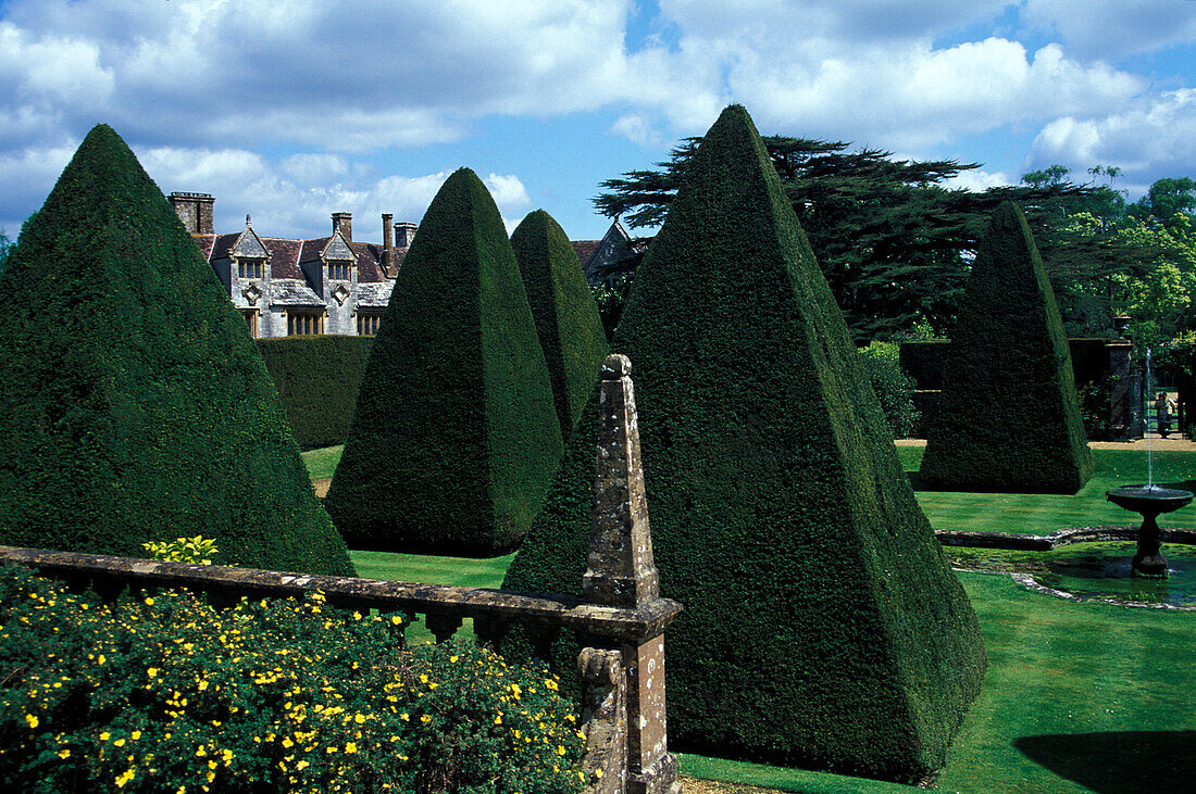 Formal garden in front of Athelhampton House, Dorset, England, Great Britain, Europe
