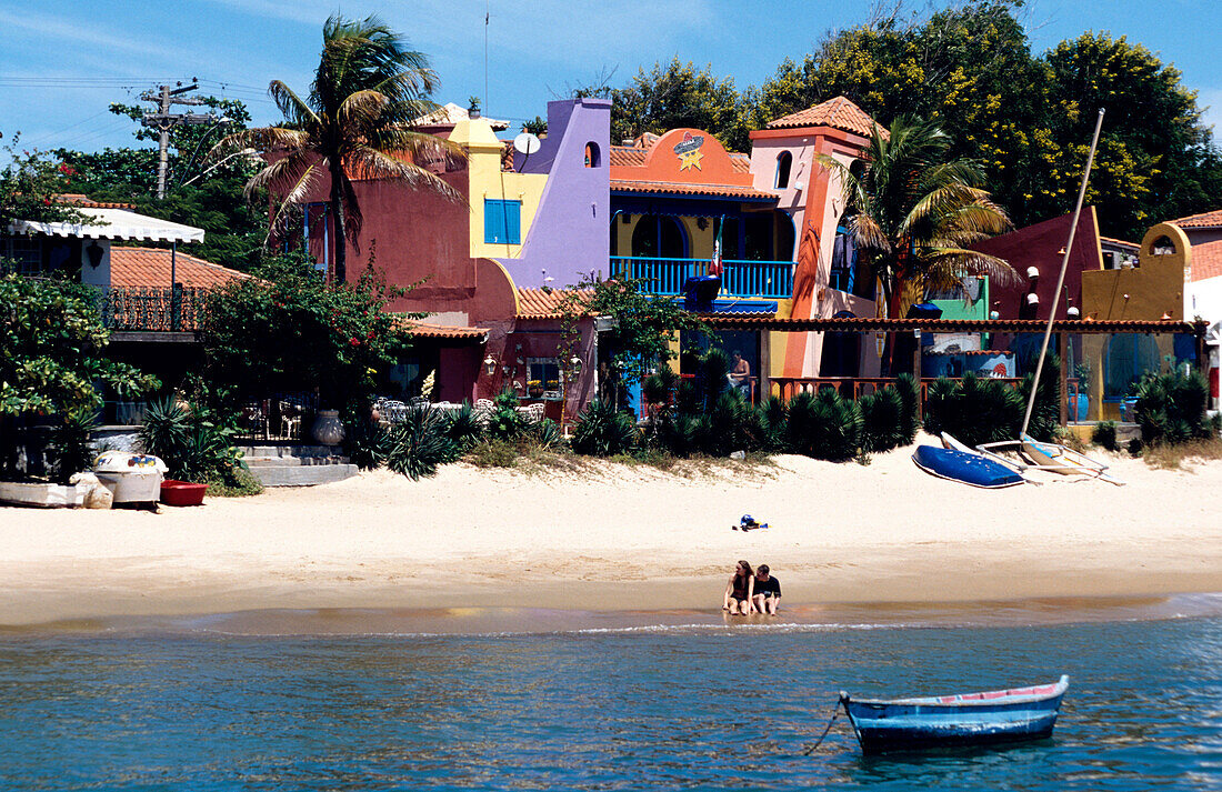 Beach with Tex-Mex Restaurant with diagonal archit, Buzios, Rio de Janeiro State, Brazil