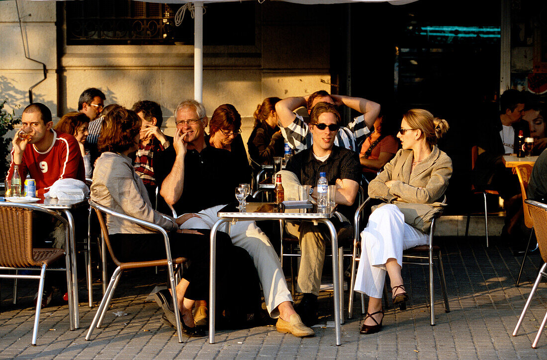 People Restaurant Eating Barcelona, Fish Restaurants on Harbour Promenade, Barceloneta, Barcelona, Catalonia, Spain