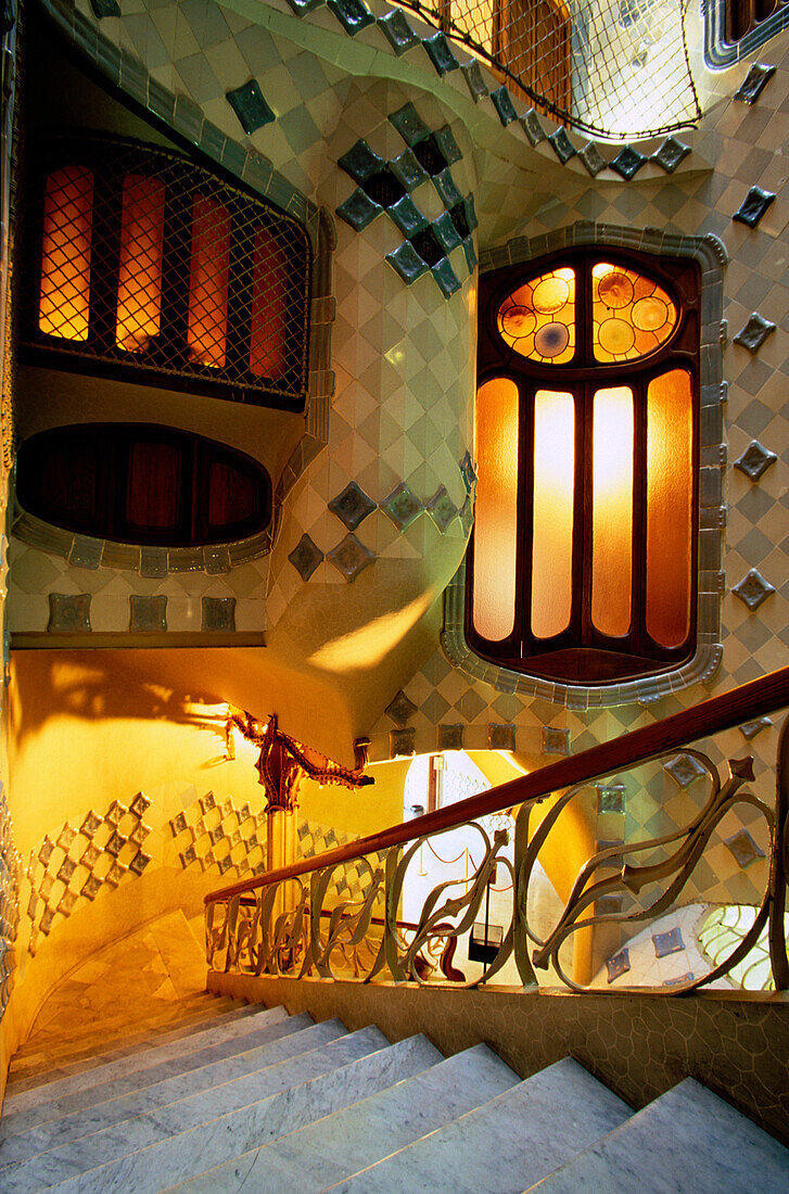 Staircase of Casa Batllo, Eixample, Barcelona, Catalonia, Spain