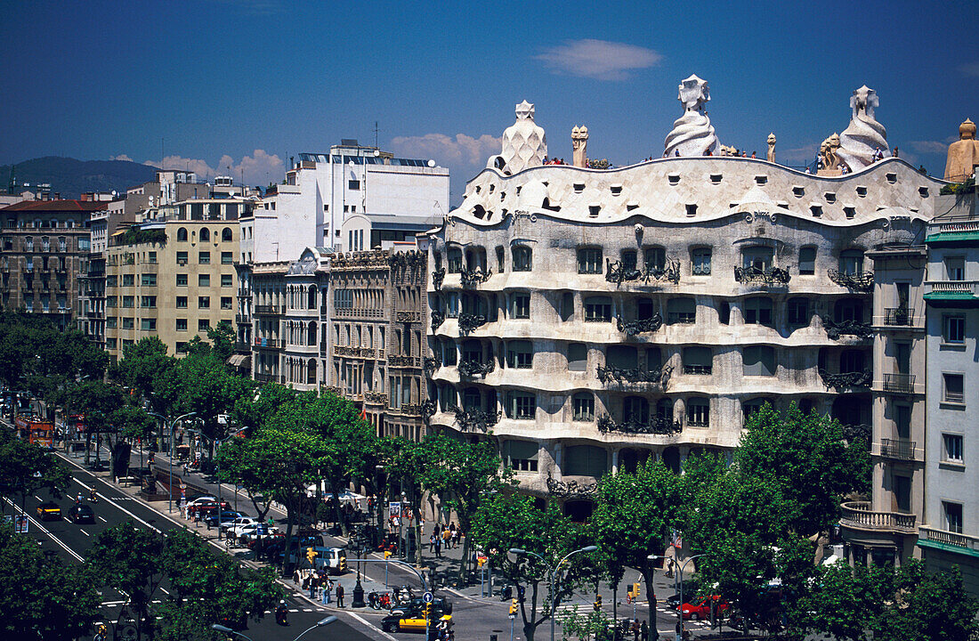 Casa Mila Barcelona, Casa Mila, La Pedrera A. Gaudi in Eixample, Barcelona, Catalonia, Spain