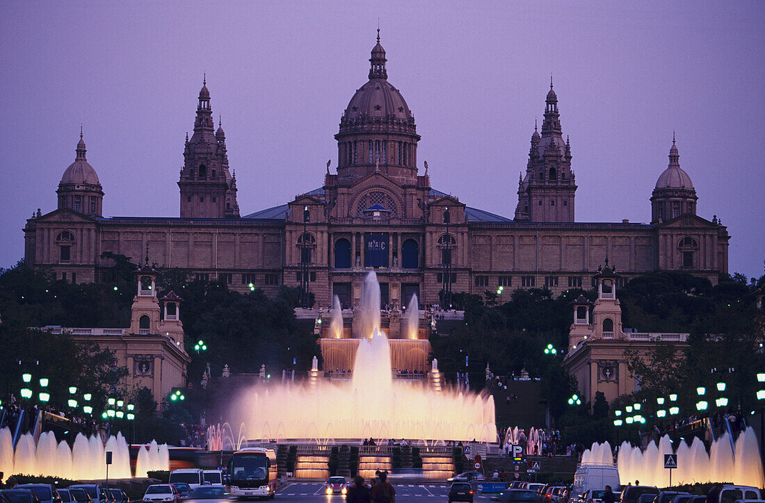 Magic Fountain, Font Magica de Montjuic in front of the Palau National, MNAC, Barcelona, Catalonia, Spain