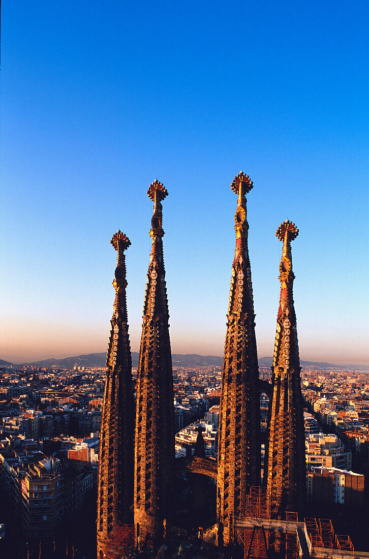 Spires Sagrada Familia Barcelona, Spires of Sagrada Familia, north front, A. Gaudi, Barcelona, Catalonia, Spain