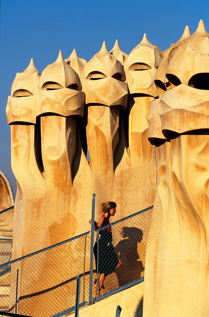 Chimneys Casa Mila Barcelona, Chimneys at the roof of Casa Mila, La Pedrera, Barcelona, Catalonia, Spain