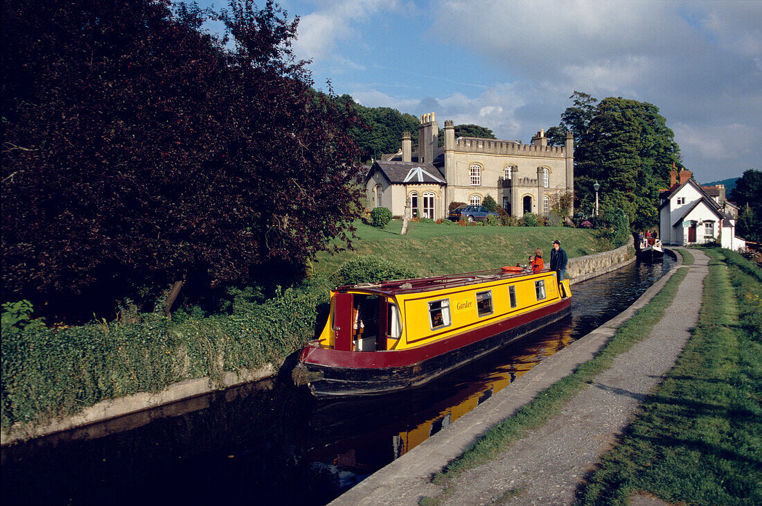 Canal Boat on Shropshire Union Canal, Clwyed, Wales Great Britain