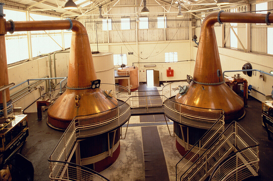 Copper still pots at Ben Nevis distillery, Fort William, Invernesshire, Scotland, Great Britain, Europe