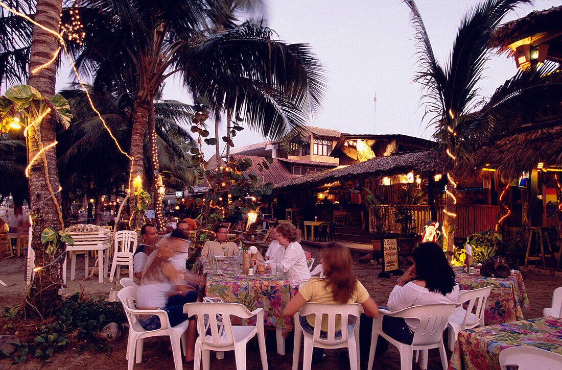 Restaurant in the evening at the Cabarete beach, Dominican Republic, Caribbean
