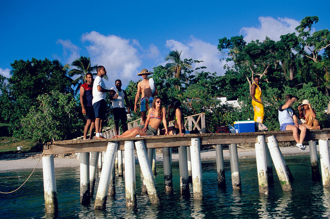 People, Jetty, Beach, Jetty at Cayo Levantado, Bahia de Samana, Dominican Republic