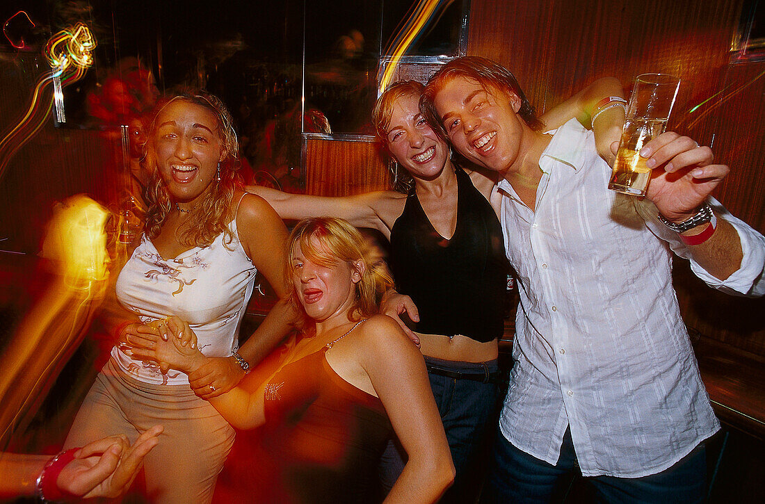 Group of young people partying in Tito' s Palace, Discotheque, Palma, Mallorca Spain