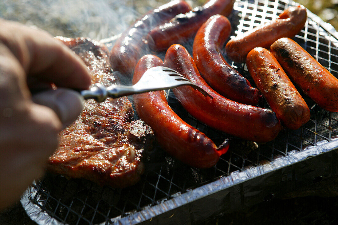 Sausages polse, on one ay Charcoal, Norway, Sogn og Fjordane