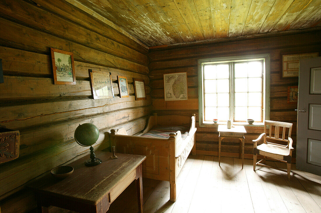 Inside view of an old farmhouse, Gutbrandsdal Farmhouse, Open Air museum Maihaugen, Lillehammmer, Oppland, Norway