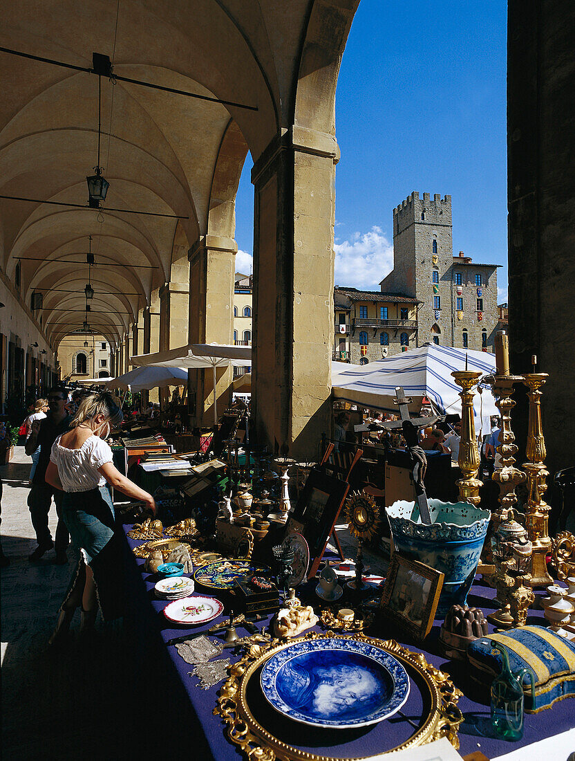 Antiques in the market of Arezzo, Arezzo, Tuscany, Italy