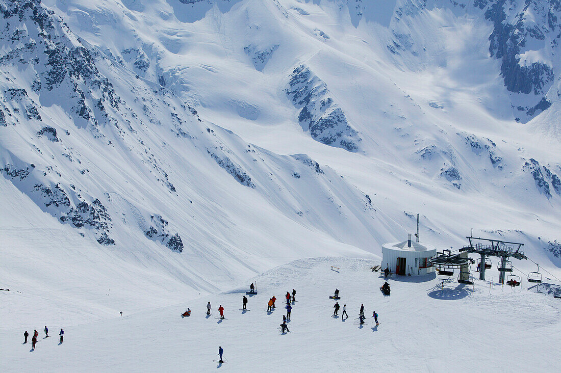 Skier on Slope Madritsch, Sulden, South Tyrol, Italy