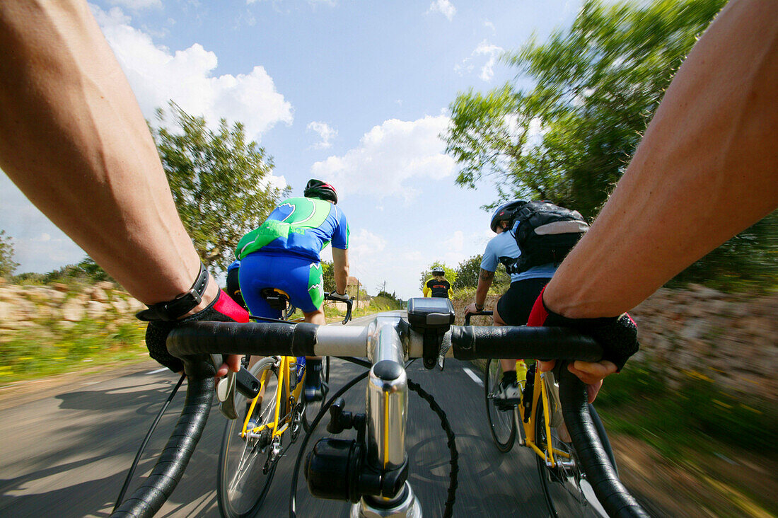 People on a cycle tour, Majorca, Balearic Islands, Spain