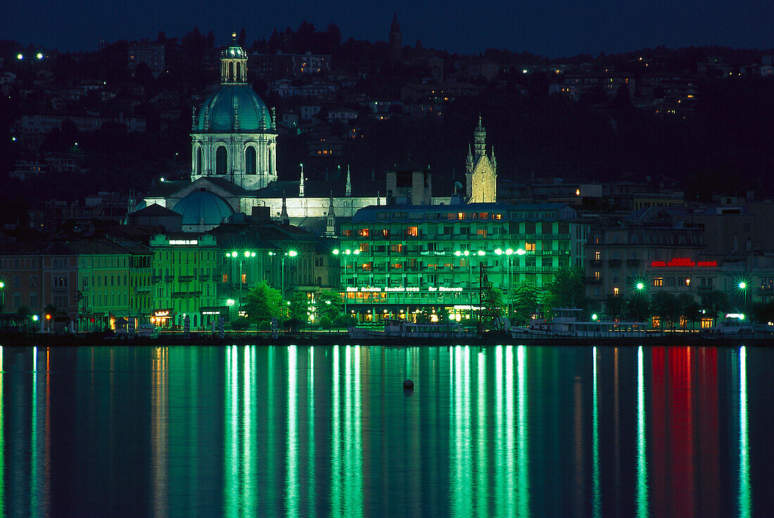 Cityscape view at night, Comersee Lombardia, Italy