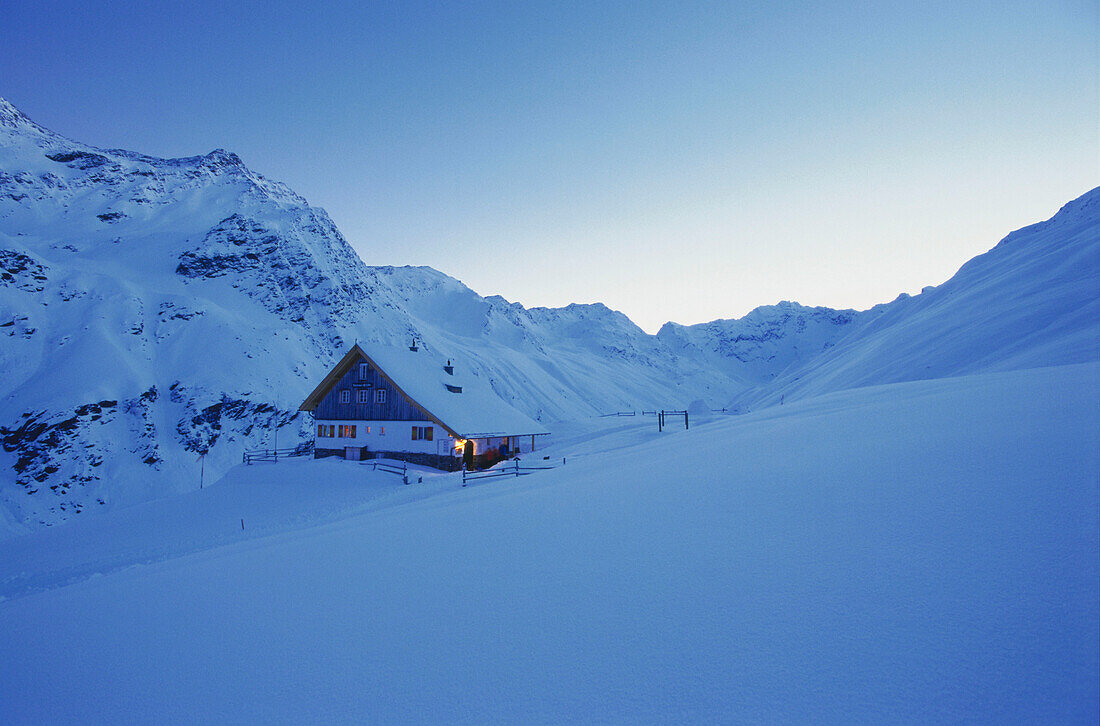 Ski hut in the mountains, Potsdamer Huette, Stubai Alps, Austria