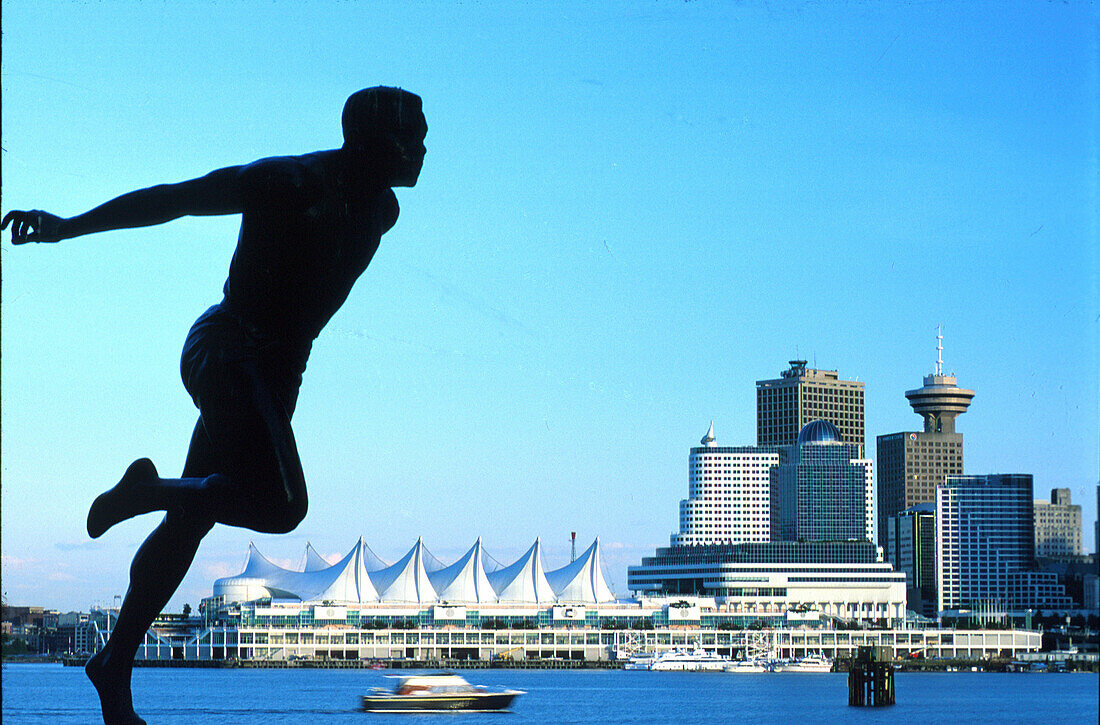 Statue von Harry Winston Jerome, ein kanadischer Leichtathlet, Canada Place, Vancouver, British Columbia, Kanada