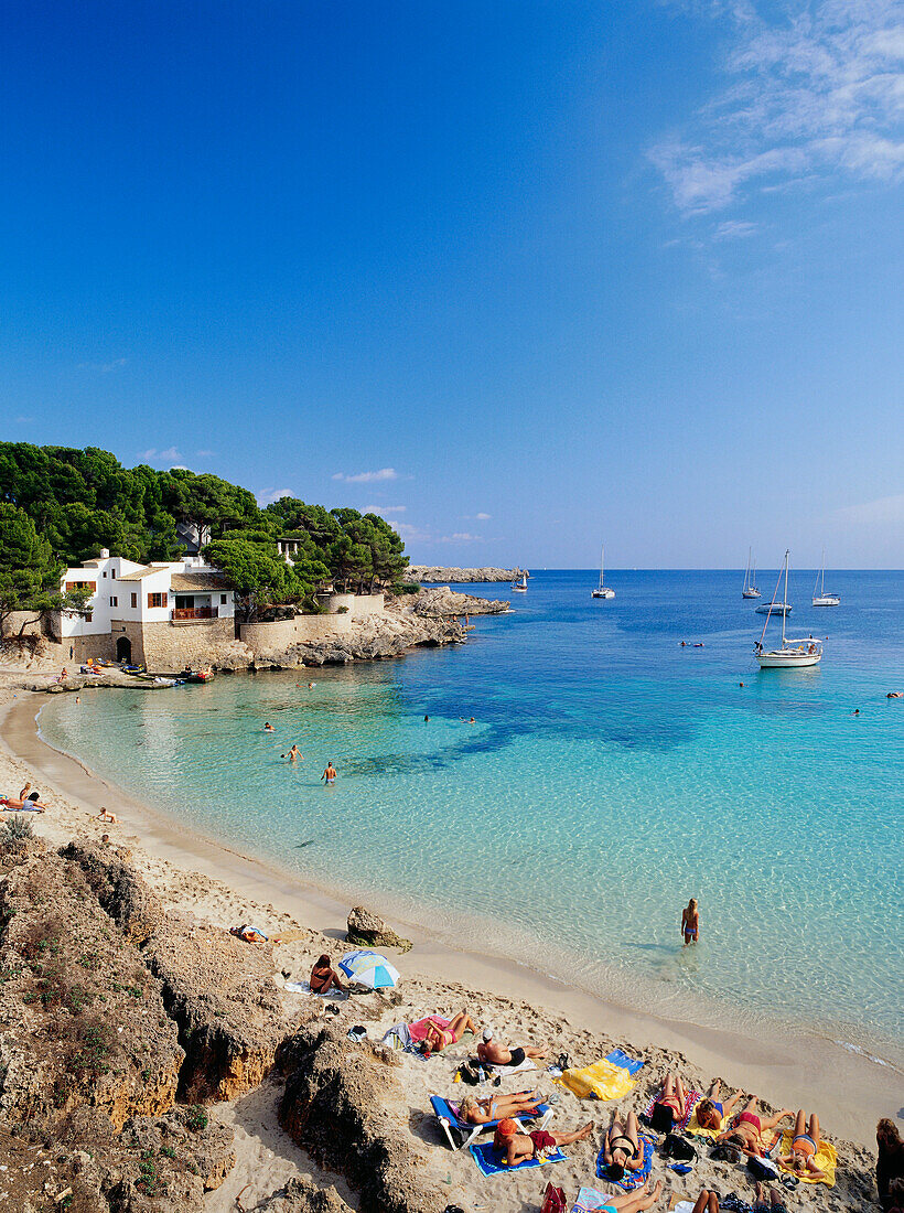 Cala Gat, Beachlife, near the town of Cala Ratjada, Mallorca, Majorca, Balearic Islands, Mediterranean Sea, Spain