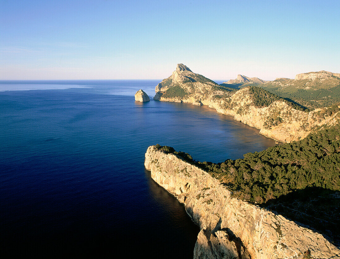 Cabo Fomentor, Kap Formentor, Isla Colomer, Blick vom Aussichtspunkt Mirador dés Colomer, Serra de Tramuntana, Mallorca, Balearen, Mittelmeer, Spanien