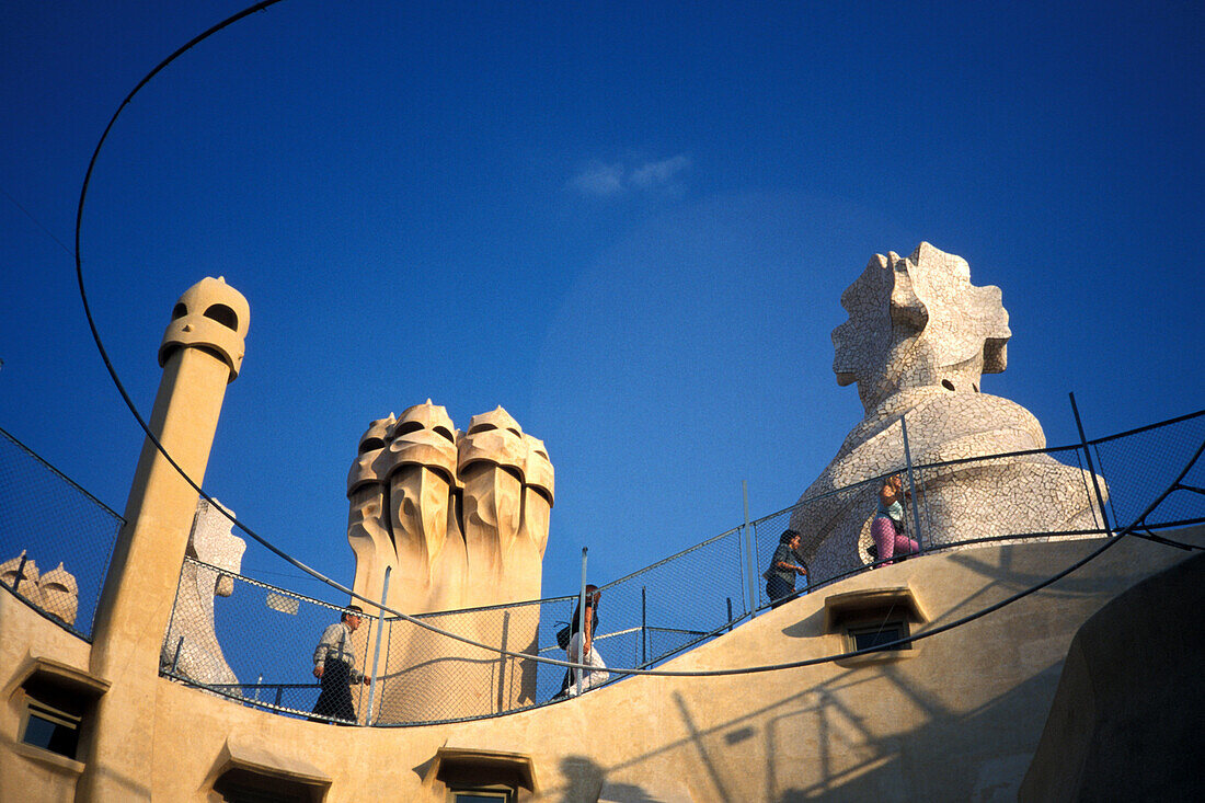 People on the roof of the Casa Mila, La Predera, Barcelona, Spain, Europe