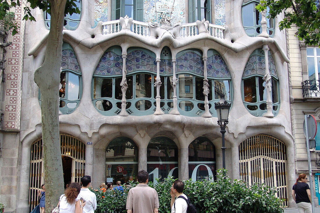 Tourists in front of Casa Batllo, Barcelona, Spain, Europe