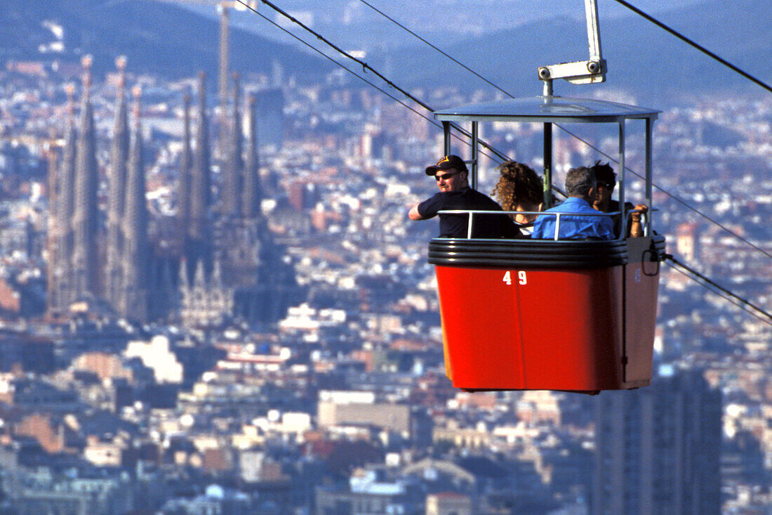 Calble car from Montjuic above Barcelona, Spain