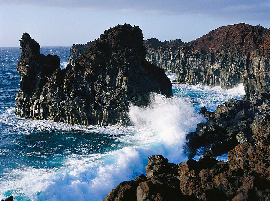 Coast of lavarocks, Surge, Punta de Gutierrez, El Hierro, Canary Islands, Spain