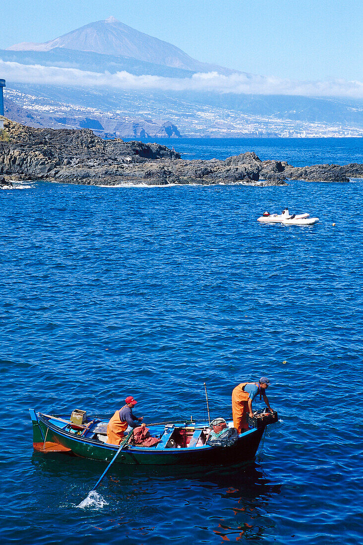 Two fishermen near El Pris, Teide, Tenerife, Canary Islands, Spain