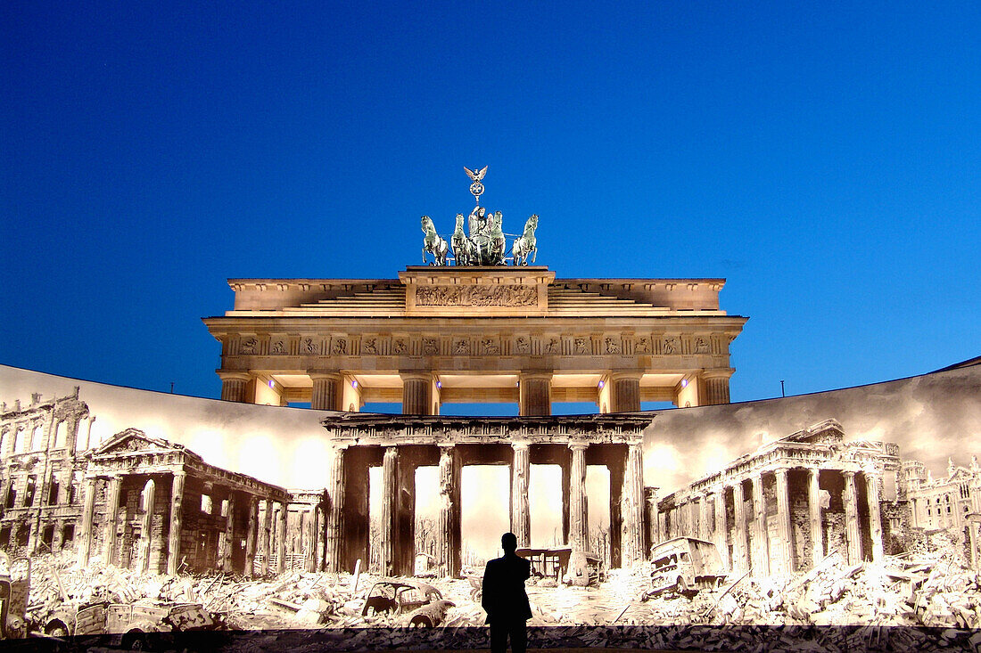Reminding the end of world war 2, exhibition infront of Brandenburg Gate, Berlin, Germany