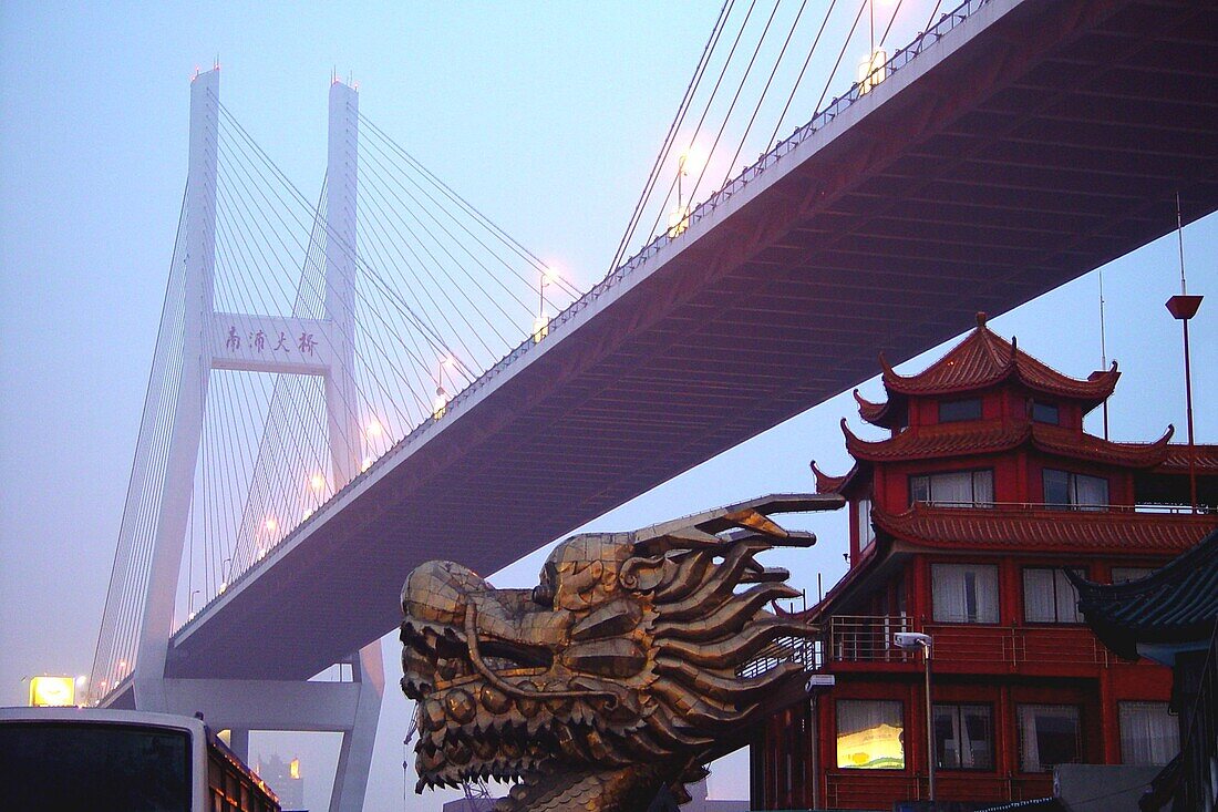 Nanpu Bridge in the evening light, Shanghai, China