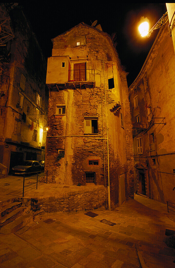 Alley, old town at night, Bastia Corsica, France