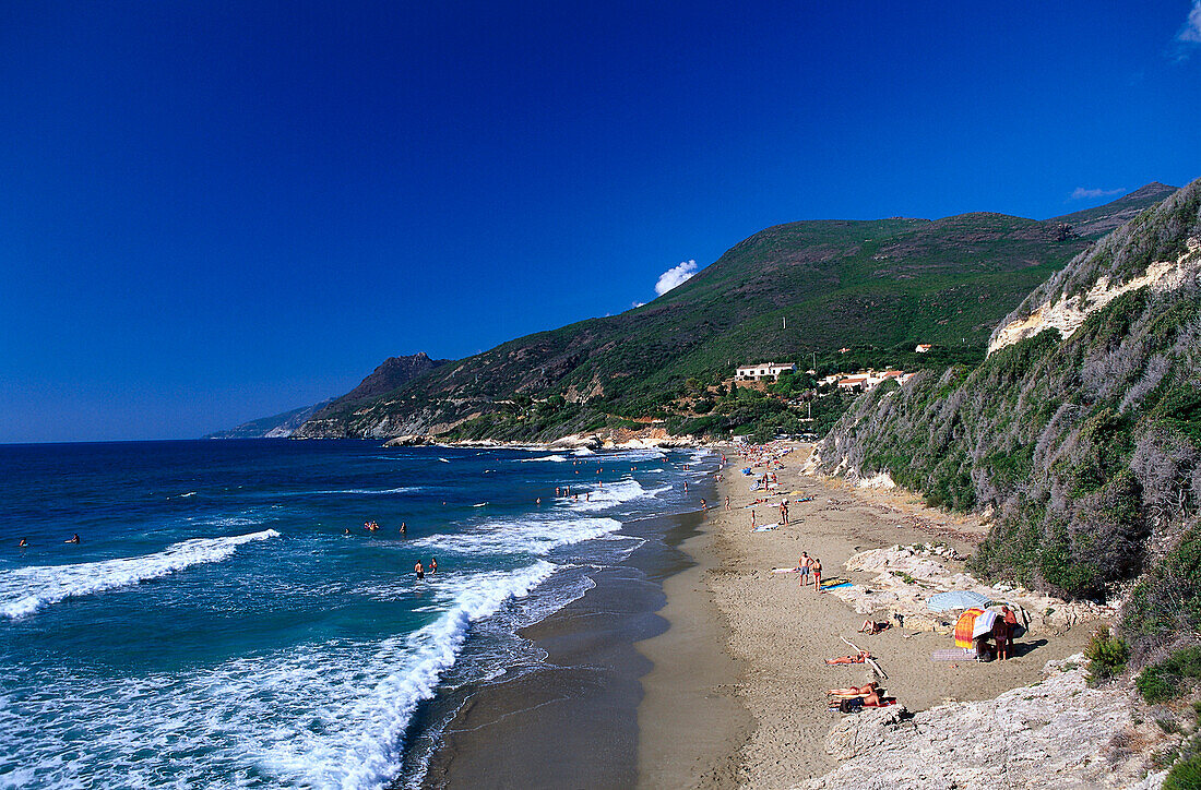 Sandstrand, Plage de Ariella, bei Nonza, Cap Corse, Korsika, Frankreich