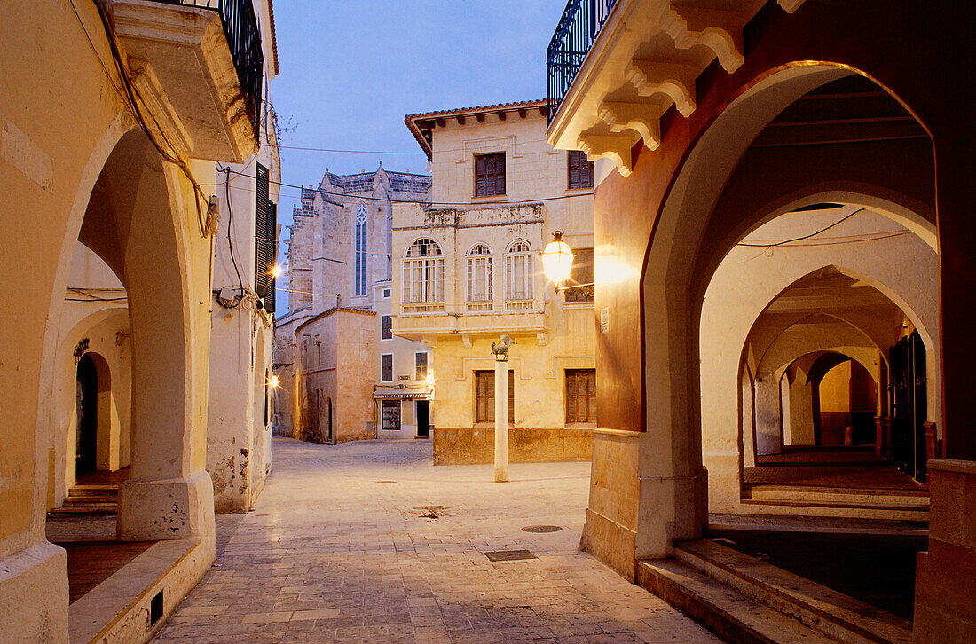 Square with archway, old town, Ciutadella, Menorca, Minorca, Balearic Islands, Spain