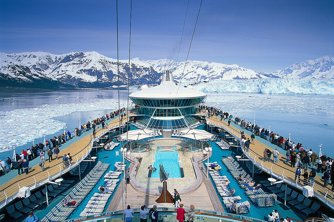 Cruis ship, Cruiser Rhapsody of the Sea, near Hubbard Glacier, Glacier Bay, Alaska, USA