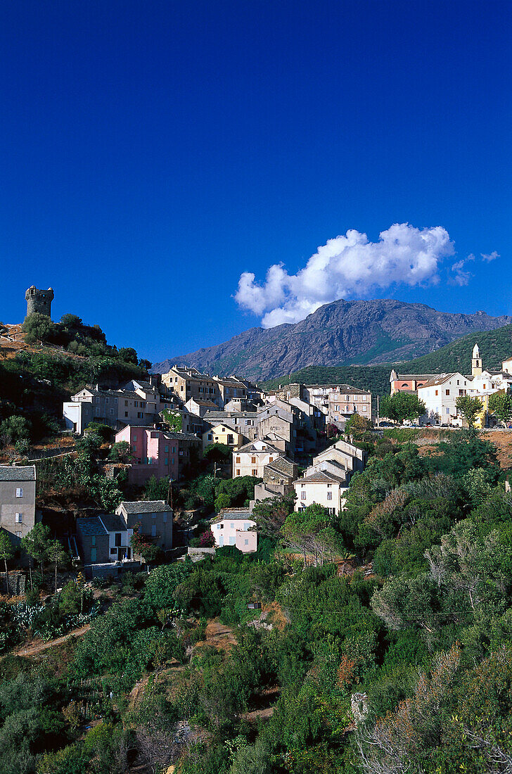 Dorf, Wachturm, Nonza, Cap Corse, Korsika, Frankreich