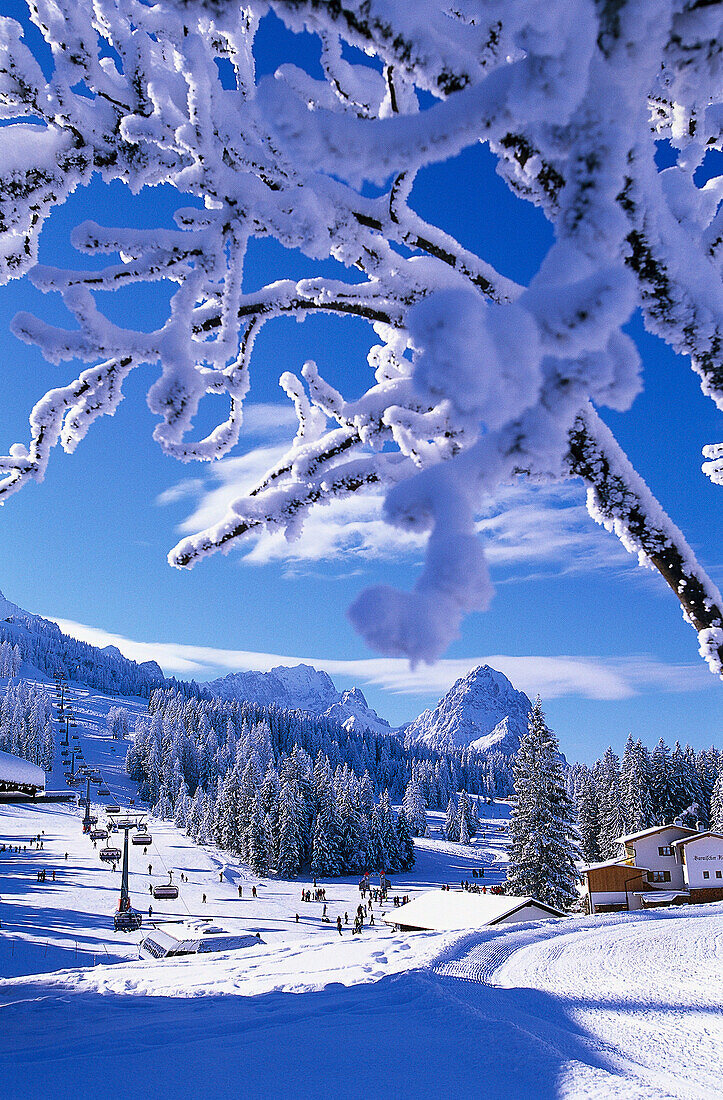 Snow covered landscape, skiing region Hausberg, Garmisch Partenkirchen, Bavaria, Germany