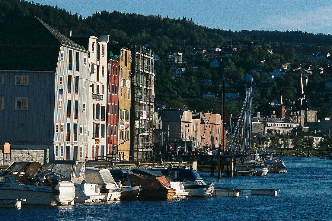 Boats , Houses, Vestre Kanallhavn, Trondheim, South Trondelag Norway