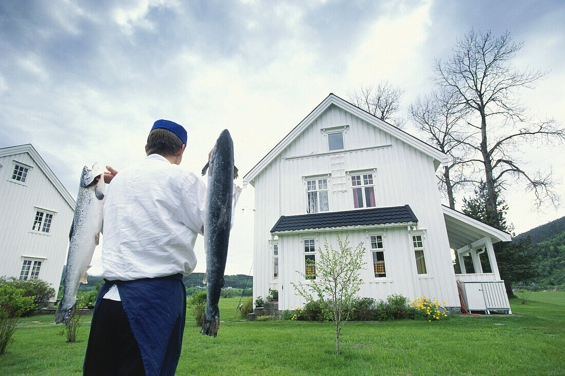 Cook with Fresh Salmon, North Trondelag, Norwegen